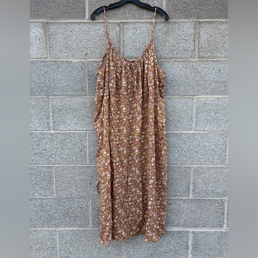 NWT Old Navy Women Petite XXL Cami Midi Dress Ditsy Floral Mustard Smocked Slit